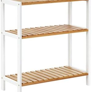 SONGMICS Bamboo Storage Shelf, 3-Tier Plants Shoe Rack, Multipurpose, in the Entryway, Bathroom, Living Room, Balcony, Kitchen, Natural and White BCB33WN