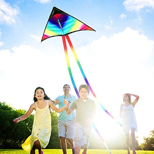 CLISPEED Rainbow Kite for Kids,with String and Long Colorful Tail, Easy to Fly Delta Kites for Kids Beach Park Outdoor Games Activities (Rainbow) - Image 4