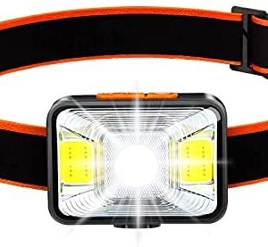 Head Torch Rechargeable, 1800 Lux Super Bright Headlamp Headlight White&Red Lights with 5 Modes IPX5 Waterproof Hands-Free Head Torch for Fishing, Camping, Reading, Hiking, Cycling, Hunting