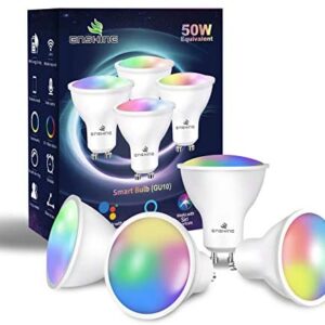 ENSHINE GU10 Smart Bulb, Tunable White and RGB Colour WiFi Light Bulbs, Compatible with Alexa and Google Home, Music Sync, Remote Control by Smartphone, 5W(50W), 470 Lumens, No Hub Required, 4 Pack