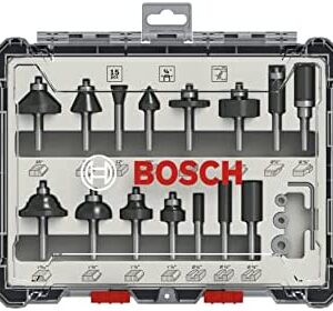 Bosch Professional 2607017473 15-Piece Milling Cutter Set for Wood for Router with 1/4 Inch Shank, Colour, 1/4 Zoll