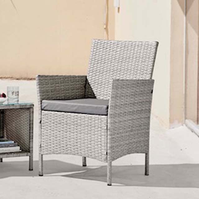 GardenCo 2 Seat Bistro Set - Outdoor Garden Furniture with Low Drinks Table, Cushions and Two Chairs - Rattan Weave (Grey) - Image 5