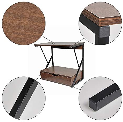Baker's Rack Microwave Oven Rack with Drawer, Kitchen Counter Storage Organizer, 2-Tier Wood Kitchen Shelf Rack for Kitchen, Dark Oak - Image 6