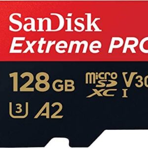 SanDisk Extreme Pro 128GB microSDXC Memory Card + SD Adapter with A2 App Performance + Rescue Pro Deluxe 170MB/s Class 10, UHS-I, U3, V30