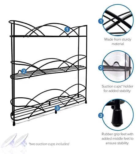 Joejis Free Standing Black Spice Rack Includes 2 suction Cups Perfect for Storing Spices & Herbs Holds 21 Jars - Image 4