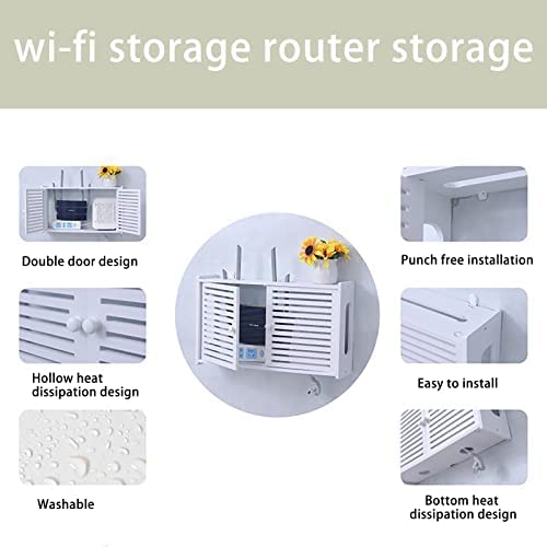 luckiner Wall Hanging Wifi Router Shelf TV Set-top Storage Box for DVD Players Game Consoles 38 * 9 * 26cm White - Image 3