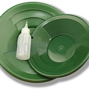 2 Green Double Riffle Gold Pans 1-8" & 1-10" w/Bottle Snuffer-Panning Kit-Mining