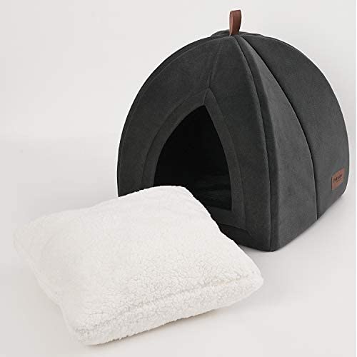 BEDSURE Cat Cave Bed Igloo - Small Cat Tent Bed House with Removable Washable Cushion Pillow Foldable Portable Pet Bed, Dark Grey, 35x35x38cm - Image 3