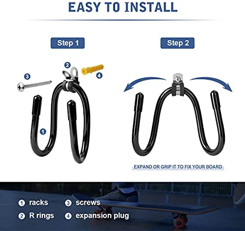 AIEVE Skateboard Wall Mount, 2 Pack Skateboard Hooks Hanger Skateboard Storage Rack with Screws, Wall Bracket Hooks Storage Display for Skateboards, Guitar, Headphones, VR Headset - Image 3