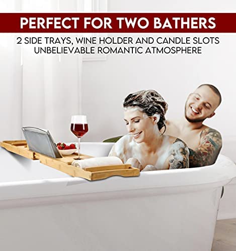 Bath Tray with Ipad Holder - Bath Rack with Adjustable and Expandable Feature – Bath Tub Caddy with Soap Holder & Pumice Stone – Bath & Bed Board for Books, Candle and Glass Laptop, Phone Holder - Image 6