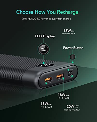 Charmast Power Bank 30000mAh, 20W Power Delivery QC 3.0 USB C Battery Pack Quick Charge Portable Charger 2 Inputs & 3 Outputs with LED Display Compatible with Samsung Huawei iPhone iPad etc. - Image 4
