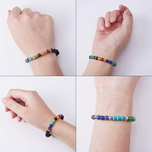 SUNNYCLUE 200pcs+ 6mm Natural 7 Chakra Lava Stone Beads Round Loose Beads Kit Spacer Beads with Crystal Strings for Essential Oil Jewellery Making - Image 6