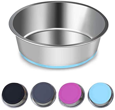 SUOXU Thick Stainless Steel Dog Bowls, Pet Feeding Bowls, Dog Cat Plate Bowls With Non-slip silicone Bases,Puppy cat Feeder Bowls and Water Bowls(S-14cm)