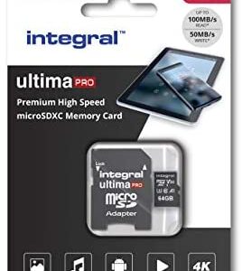 64GB Micro SD Card 4K Ultra-HD Video Premium High Speed Memory Microsdxc Up To 100MB/S V30 UHS-I U3 A1 C10, by Integral