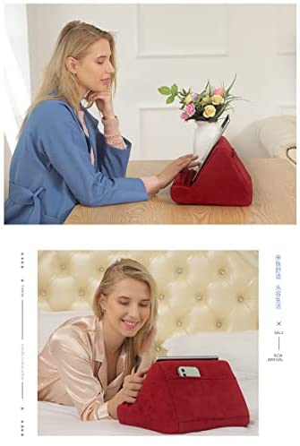 Soft Tablet Stand Pillow with Pocket,Tablet Cushion Stand,Adjustable 3 Viewing Angle,Lazy Holder Stand for Bed Sofa,Compatible with iPads Tablets eReaders Smartphones Books Magazines(Wine red) - Image 4