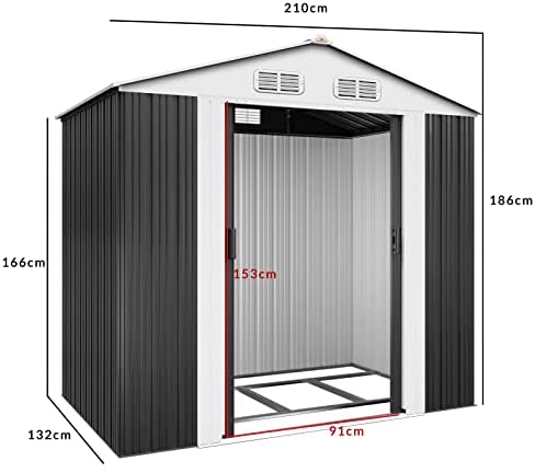 Deuba Garden Metal Tool Shed Size and Colour Choice Galvanised Green Anthracite Brown Roofed Outdoor Storage 7x4ft, Grey - Image 7