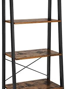 VASAGLE Ladder Shelf, Bookshelf, 4-Tier Industrial Storage Rack for Living Room, Bedroom, Kitchen, Rustic Brown and Black LLS44X