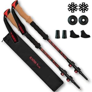 ALTAITREK PRO Telescopic carbon fiber trekking poles with quick locking system, ultralight for hiking, mountain, camping. Natural cork handle. Sticks. Baton. Pair