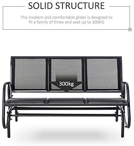 Outsunny 3-Seat Glider Rocking Chair for 3 People Garden Bench Patio Furniture Metal Frame - Image 5
