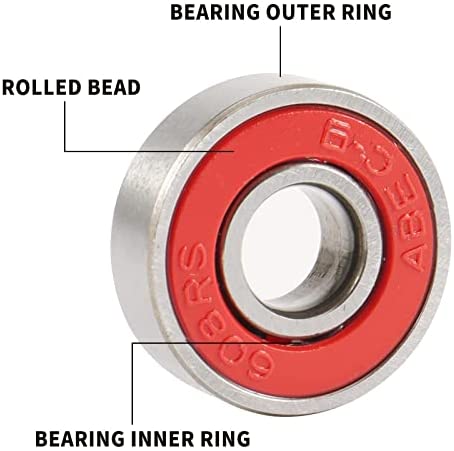 50PCS Skateboard Bearings ABEC-9 Rubber Sealed Spare Wheels, 608 2RS Precision Ball Bearing 8x22x7mm Metal Roller for Longboard Stunt Scooters Inline Skates, Red - Image 5