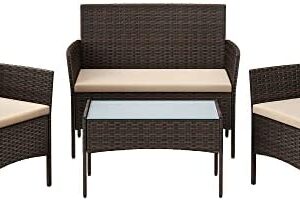 SONGMICS Garden Furniture Sets, Polyrattan Outdoor Patio Furniture, Conservatory PE Wicker Furniture, for Patio Balcony Backyard, Brown and Taupe GGF002K01