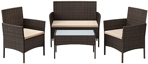 SONGMICS Garden Furniture Sets, Polyrattan Outdoor Patio Furniture, Conservatory PE Wicker Furniture, for Patio Balcony Backyard, Brown and Taupe GGF002K01