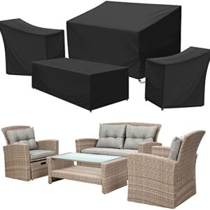 Kovshuiwe Patio Furniture Covers, 4-Piece Outdoor Veranda Patio Garden Furniture Covers Set, Waterproof Upgraded 420D Heavy Duty Oxford Fabric Rattan Furniture Cover for Chair Sofa(Black)
