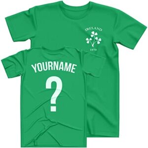 Purple Print House Personalised Ireland Rugby Shirt Kids, Irish Shamrock Clover Badge Custom Name and Number T Shirt, Ireland Rugby Retro Nations 2022 Rugga Gifts for Boys Girls