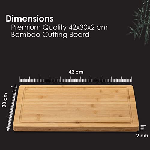 Ameha Bamboo Chopping Board with Juice Groove (42x30x2cm) Pre Oiled for Food Prep, Meat, Vegetables, Bread, Crackers & Cheese Cutting - Image 2