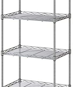 VOONEEN 4 Tier Shelf Shelving Units, Multipurpose Metal Modern Small Storage Rack with 4 Hooks, Stainless Steel Wire Organisation Suitable For Pantry Kitchen Livingroom Bathroom Office, 45*30*90 CM