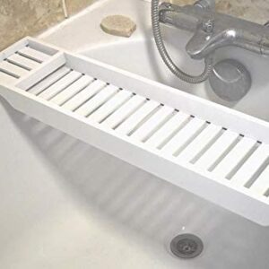 Unibos Bamboo Wood Bath Tub Rack Bathroom Shelf Tidy Tray Storage Caddy Organiser (White)
