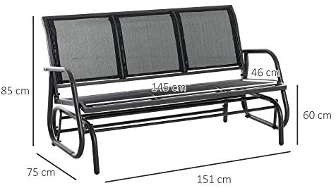 Outsunny 3-Seat Glider Rocking Chair for 3 People Garden Bench Patio Furniture Metal Frame - Image 3
