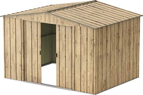 BillyOh 10x8 Garden Storage Shed Outdoor Metal Shed Apex Roof Bike Shed Tool Box Storage Woodgrain Sheds with Sliding Doors (10 x 8FT)