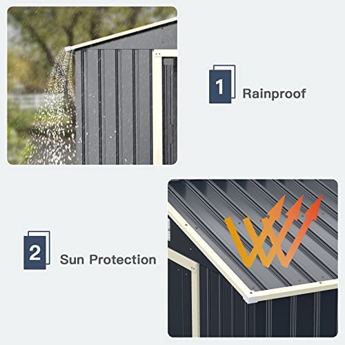 COSTWAY 4’x7’/6’x9’ Metal Storage Shed, Outdoor Lockable Tool Storage Box with 4 Vents, Double Sliding Door and Sloped Roof, Weatherproof Garden Shed House Hut (4 X 7 FT) - Image 3