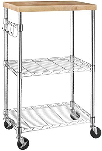 Amazon Basics Microwave Cart on Wheels, Wood/Chrome