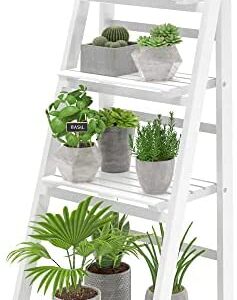 HOMIDEC Plant Stand, 4 Tier Wooden Ladder Shelf Foldable Display Flower Plant Stands, Free Installation Plant Stands Indoor Corner Storage Shelves Bookshelf for Garden Balcony Living Room, White