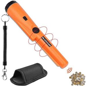 Metal Detector Pinpointer Portable Waterproof Pin Pointer Probe Metal Detector with Holster 360° Scan Handheld Treasure Detector Finder Probe with Buzzer Vibration Automatic Tuning for Kids Adults