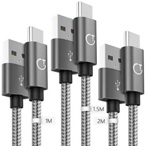 Gritin USB C Cable, [3-Pack/1M+1.5M+2M] USB Type C Fast Charging Cable - Nylon Braided USB C Sync Cable for Galaxy S10/S9/S8+/S8, MacBook, iPad Pro 2018, Sony XZ, HTC 10, OnePlus 5T, Huawei P9 etc.