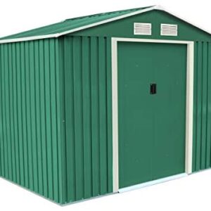 Charles Bentley 8Ft X 6Ft Dark Green Metal Garden Storage Shed Zinc Floor Frame