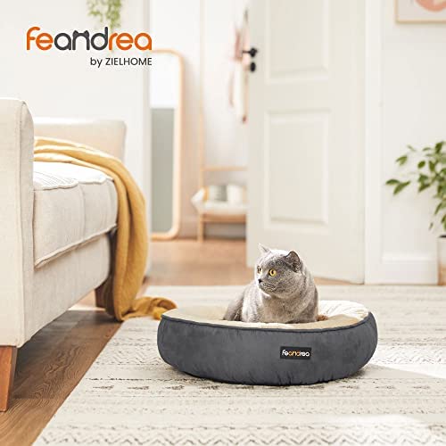 FEANDREA Dog Bed, Doughnut Cat Bed, Round, 50 cm Dia., Dark Grey PGW050G02 - Image 2