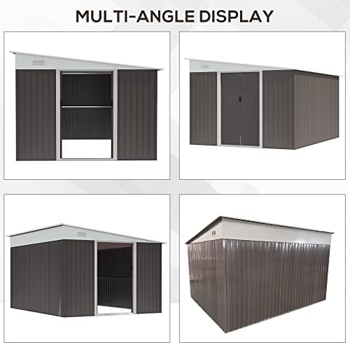 Outsunny 11.3 x 9.2ft Steel Garden Storage Shed Outdoor Metal Tool House with Double Sliding Doors & 2 Air Vents, Grey - Image 7