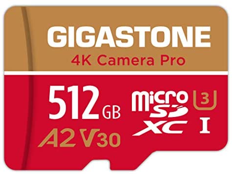 Gigastone Micro SD Card 512GB with SD Adapter + Mini-case, 4K Camera Pro, 4K UHD Video Recording, GoPro SD card Action Camera Drone Compatible, R/W up to 100/80MB/s, MicroSDXC UHS-I A2 V30 U3 Class 10