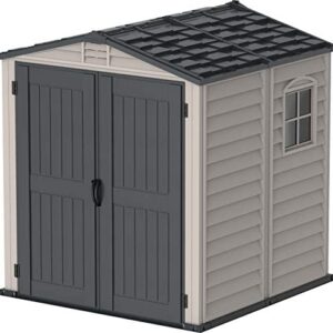 Duramax StoreMate 6' x 6' PLUS Plastic Garden Shed with Plastic Floor & Fixed Window - Anthracite & Adobe - 15 Years Warranty