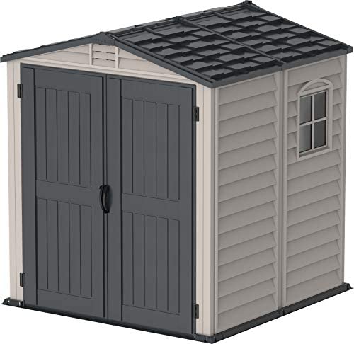 Duramax StoreMate 6' x 6' PLUS Plastic Garden Shed with Plastic Floor & Fixed Window - Anthracite & Adobe - 15 Years Warranty