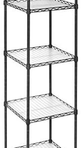 SONGMICS Bathroom Shelf, Sturdy Metal Storage Rack, Total Load Capacity 100 kg, with 5 PP Sheets, Removable Hooks, 30 x 30 x 123.5 cm, Expandable Design, for Small Space, Black LGR23BK
