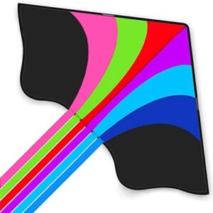 Stoie's Giant Rainbow Kite for Kids and Adults (160 x 100 cm) - Colorful Design with 6 Tails - Builds Coordination and Critical Thinking Skills - Easy to Assemble, Durable Rip-Stop Fabric