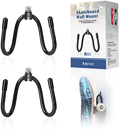 AIEVE Skateboard Wall Mount, 2 Pack Skateboard Hooks Hanger Skateboard Storage Rack with Screws, Wall Bracket Hooks Storage Display for Skateboards, Guitar, Headphones, VR Headset