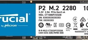 Crucial P2 CT1000P2SSD8 1 TB Internal SSD, Up to 2400 MB/s (3D NAND, NVMe, PCIe, M.2), Black