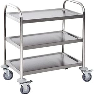 HOMCOM Stainless Steel 3 Tier Rolling Kitchen Service Cart Catering Storage Trolley Island Utility with Locking Wheels for Hotels Restaurants 70.5L x 40.5D x 81H (cm)