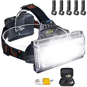 Head Torch, LETOUR LED Head Torch Rechargeable, 2500Lumens Super Bright Head Torch Waterproof USB Camping Headlamp for Fishing, Jogging, Hiking, Bigger Battery Container, Super Long Working Time